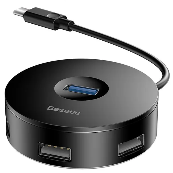 Baseus Round Box HUB Type C To 4*USB Ports Micro Power Port Black